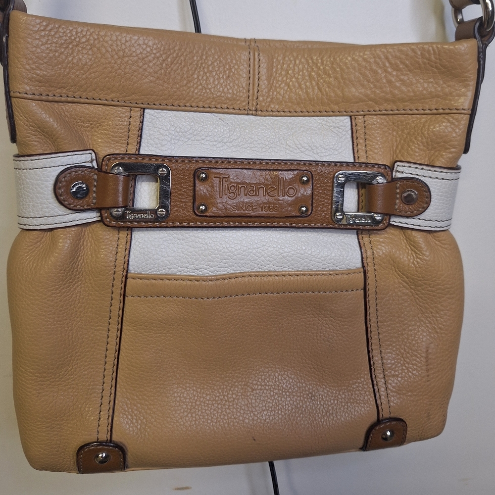 Tignanello Brown and White Leather Handbag